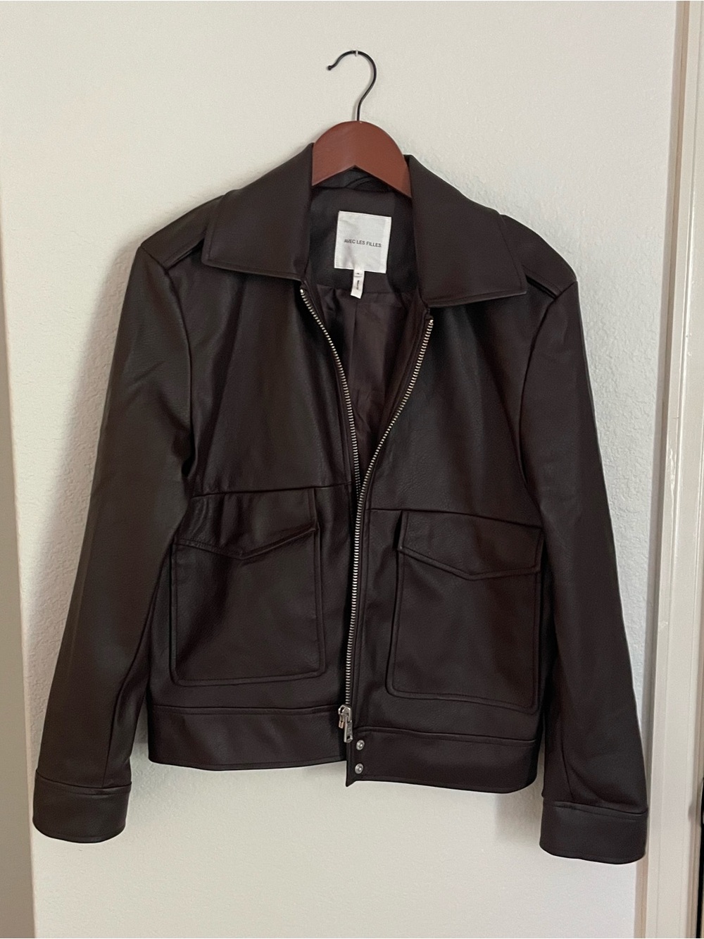 Avec Les Filles Dark Brown vegan Leather Zip Jacket